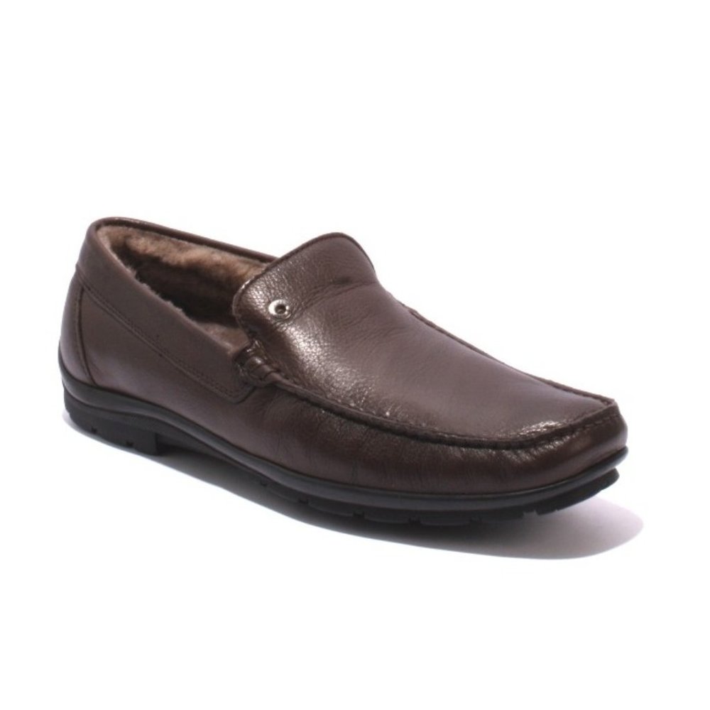 Ernesto Dolani 9640b Brown Leather / Sheepskin Deer Driver Moccasins